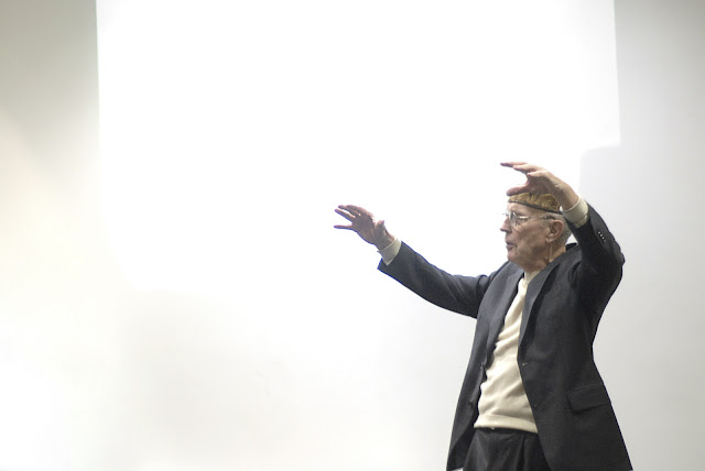 Ken Garland speaking at the Cardiff School of Art & Design, graphic designer