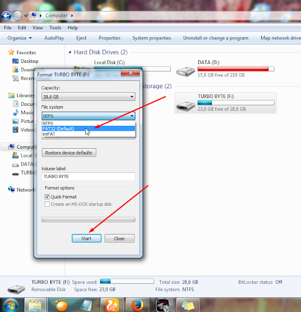 Klik File System Ubah Ke FAT32