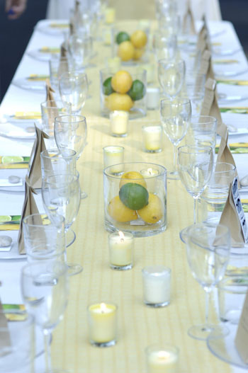 wedding centerpieces with limes and flowers