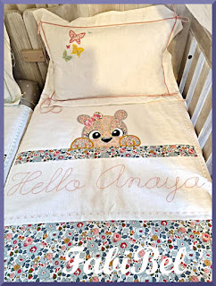 A bedding set for a baby girl