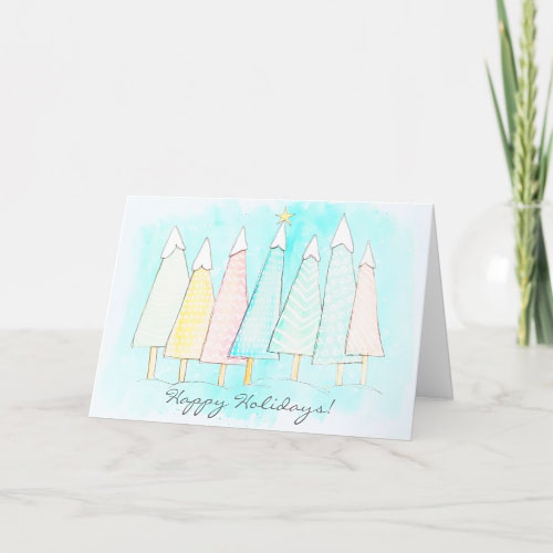 Pastel Snow Capped Holiday Trees Holiday Card