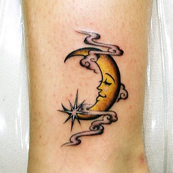 Star and moon tattoos are popular among girls. Here is a funny moon tattoo