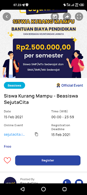 Beasiswa SejutaCita 2021 Untuk SMP/MTs, SMA/MA/SMK & Mahasiswa