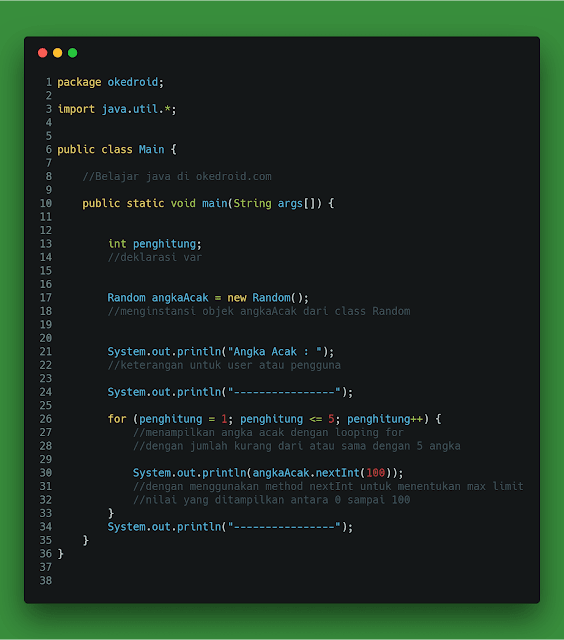 Contoh Program Angka Acak Random  Java
