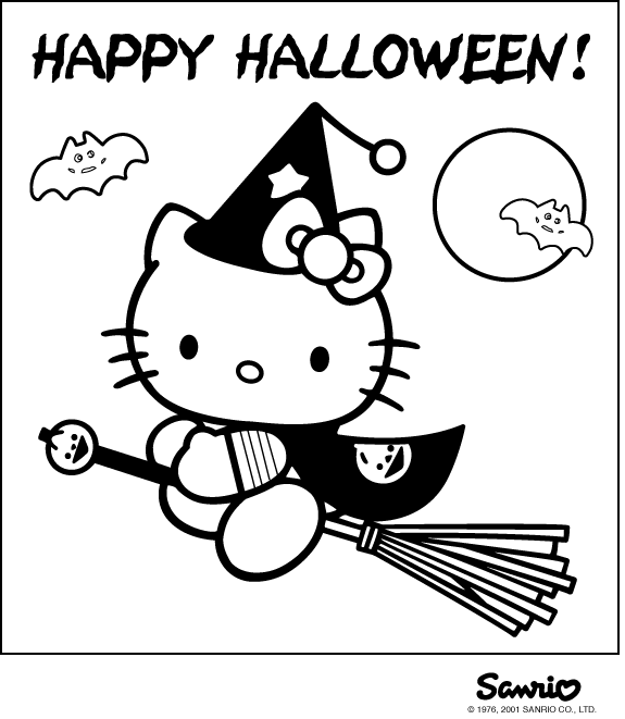 Halloween Coloring Pages Hello Kitty Flying Happy Halloween Coloring Pages