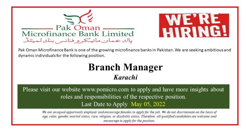 Pak Oman Microfinance Bank Jobs for Branch Manager