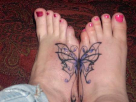 butterfly and star tattoos. star tattoos on feet. star
