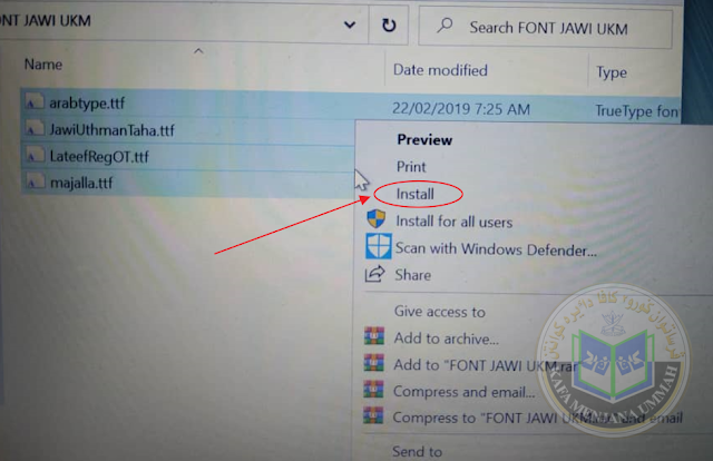 cara install font jawi