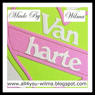Een close-up van de gestanste tekst "Van harte". A close-up of the die-cutted text "Congratulations" (Dutch words).