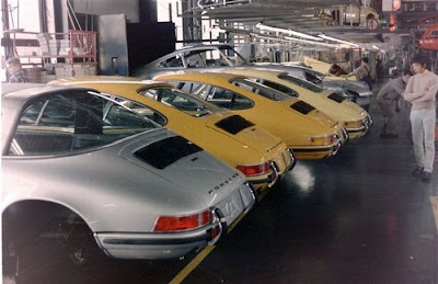 Factory of  Porsche back in 1972 old photos