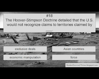 The Hoover-Stimpson Doctrine detailed that the U.S. would not recognize claims to territories claimed by ___. Answer choices include: exclusive deals, Asian countries, economic manipulation, force