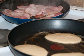 American pancakes and bacon