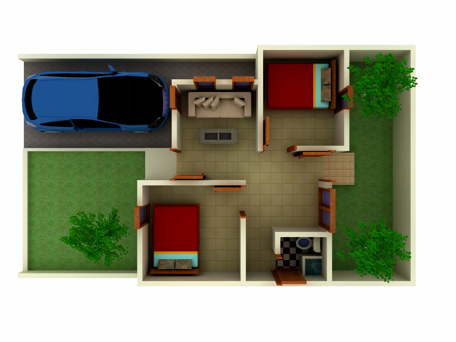 Denah Rumah Minimalis Modern 1 Lantai Type 36 Kris Web