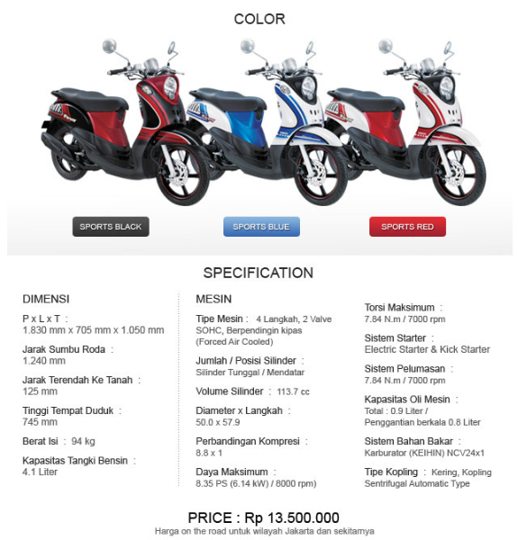 Prices and Specifications Yamaha  Mio Fino  Edy Oto Speed