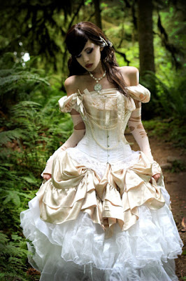 This steampunk style dress was popular in women's fashion during the victorian era 