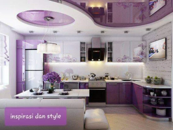 dapur minimalis bertema ungu