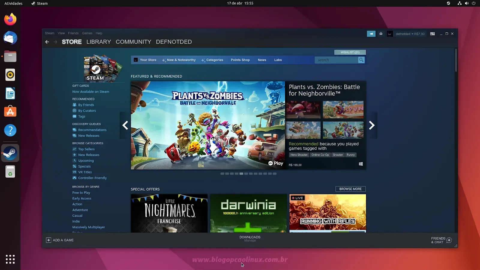 Cliente Steam executando no Ubuntu 22.04 LTS (Jammy Jellyfish)