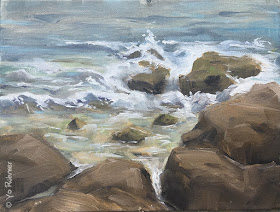 waves and rocks oilpainting, vagues peintre de l'huile