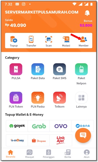 cara buat kode referral di aplikasi android market pulsa