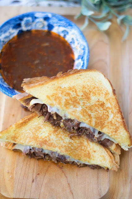 Birria Grilled Cheese with Au Jus Dipping Sauce