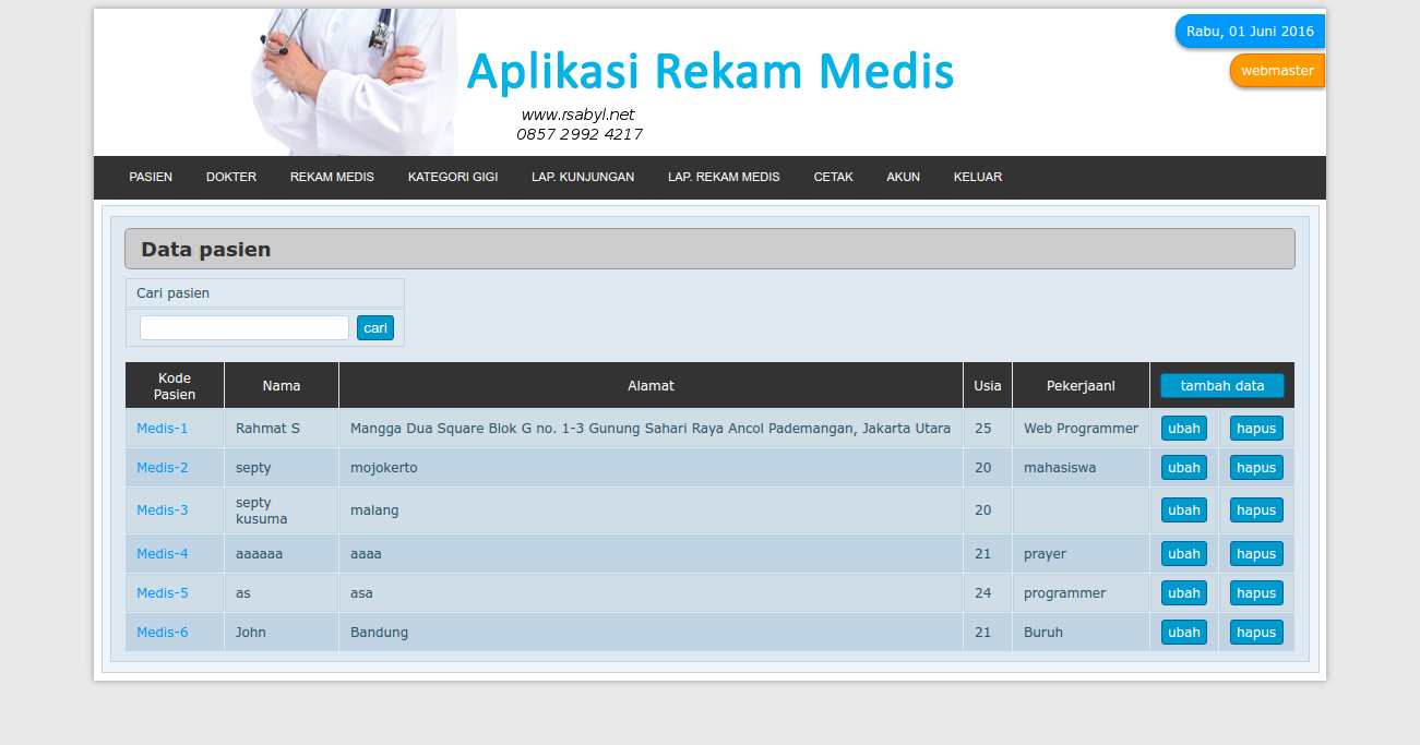 Aplikasi Rekam  Medis  Gigi berbasis Web PHP MySQL 