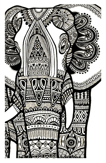 Free Coloring Page Coloringelephantteprintforfree Magnificien  Elephant Drawn With Zentangle Patterns From Coloring Pages For Adults
