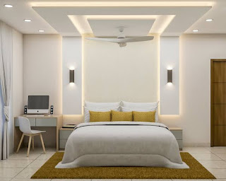Bedroom bed false ceiling design with wall