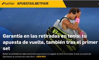 Betfair cambia las reglas si un jugador de tenis se retira 