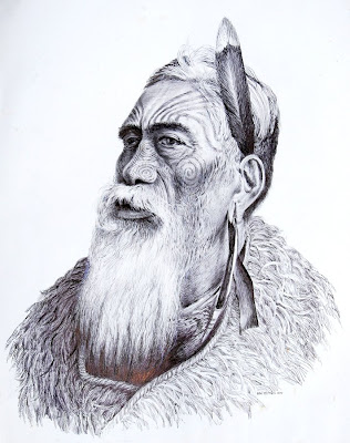 Ballpoint pen drawing of Maori Chief 1979
