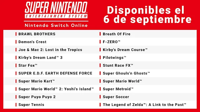 lista de juegos super nintendo switch online