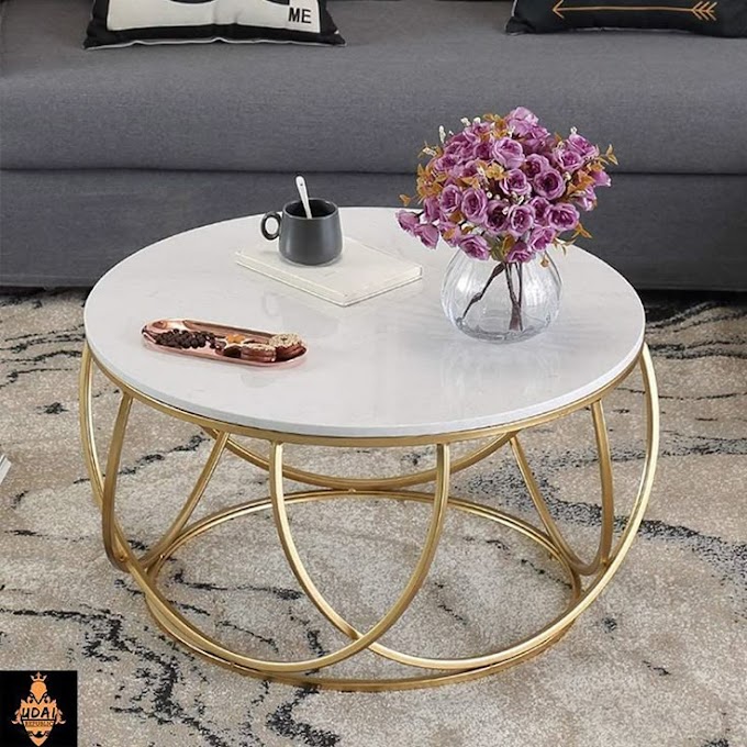 Rounded Rings Golden Center Table with MDF Sheet