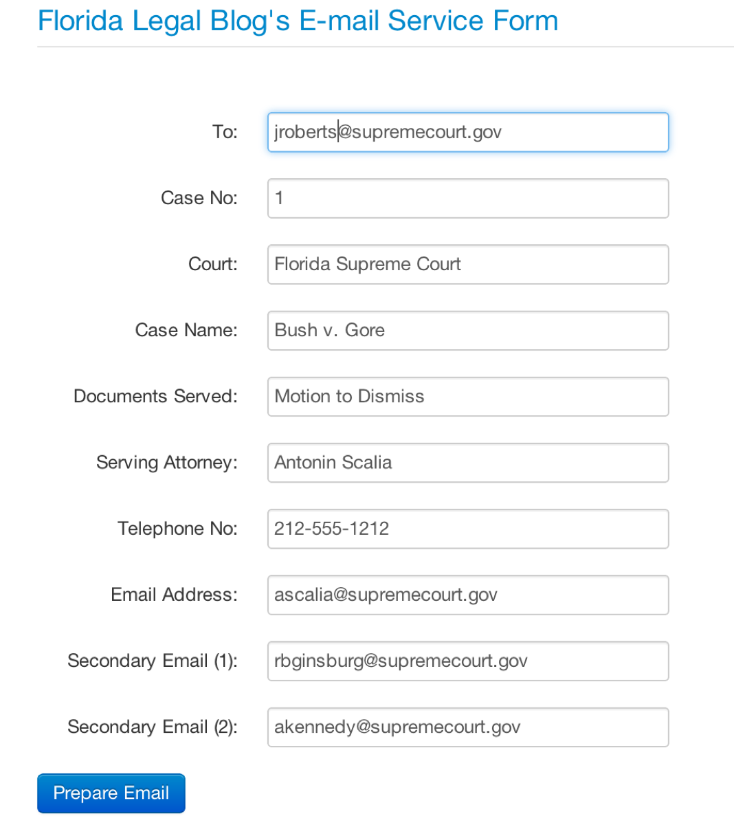 E-Mail Service Form