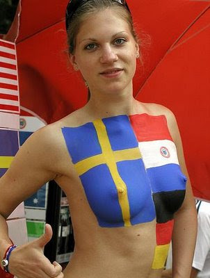 Beautiful Body Painting Sweden and Paraguay Flag
