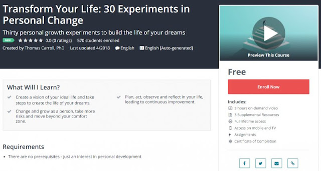 [100% Free] Transform Your Life: 30 Experiments in Personal Change