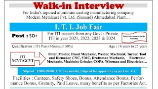 ITI Jobs Vacancies Direct Walk-in Interview For Modern Metalcast Pvt Ltd India's Reputed Aluminum Casting Manufacturing Company