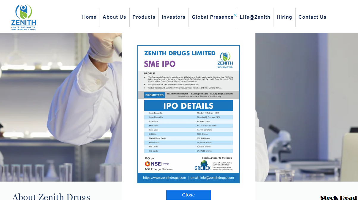 जेनिथ ड्रग्स लिमिटेड - एसएमई आईपीओ - आईपीओ: जीएमपी, सदस्यता स्थिति, आवेदन तिथि, समय, निवेश और पूर्ण विवरण (Zenith Drugs Limited - SME IPO: GMP, Subscription Status, Application Date, Timings, Investment & Full Details)