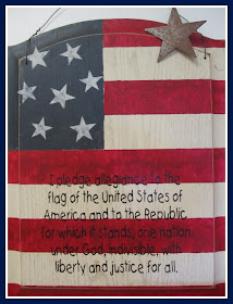 photo of: Pledge of Allegiance on Wooden Flag