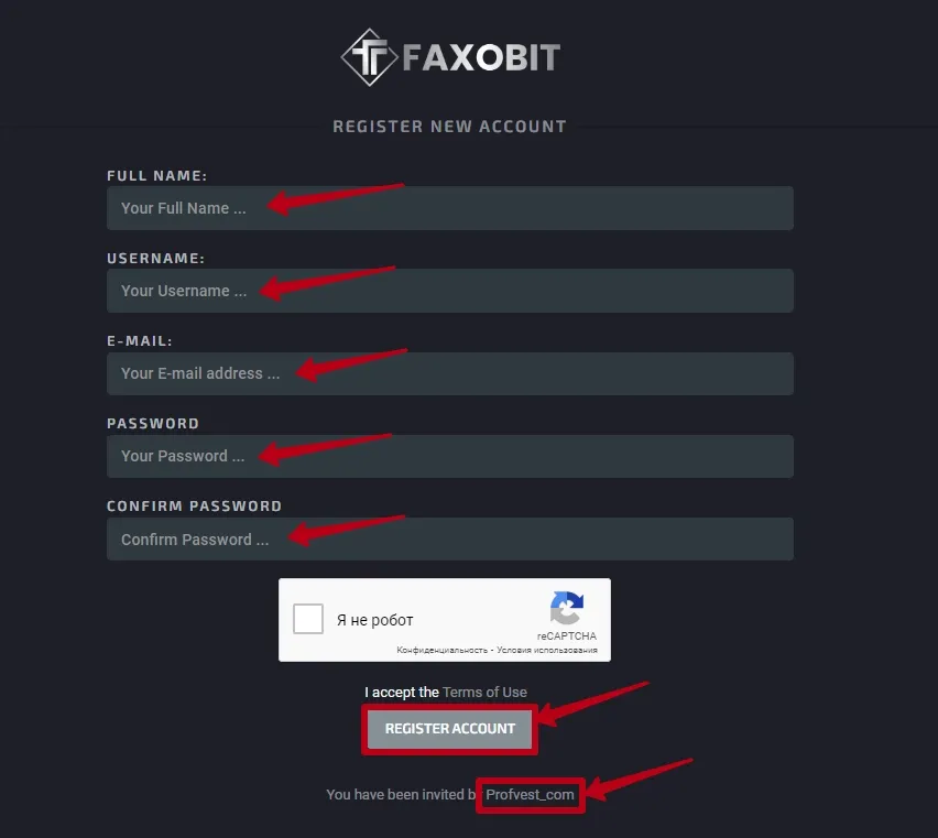 Регистрация в FaxoBit 2