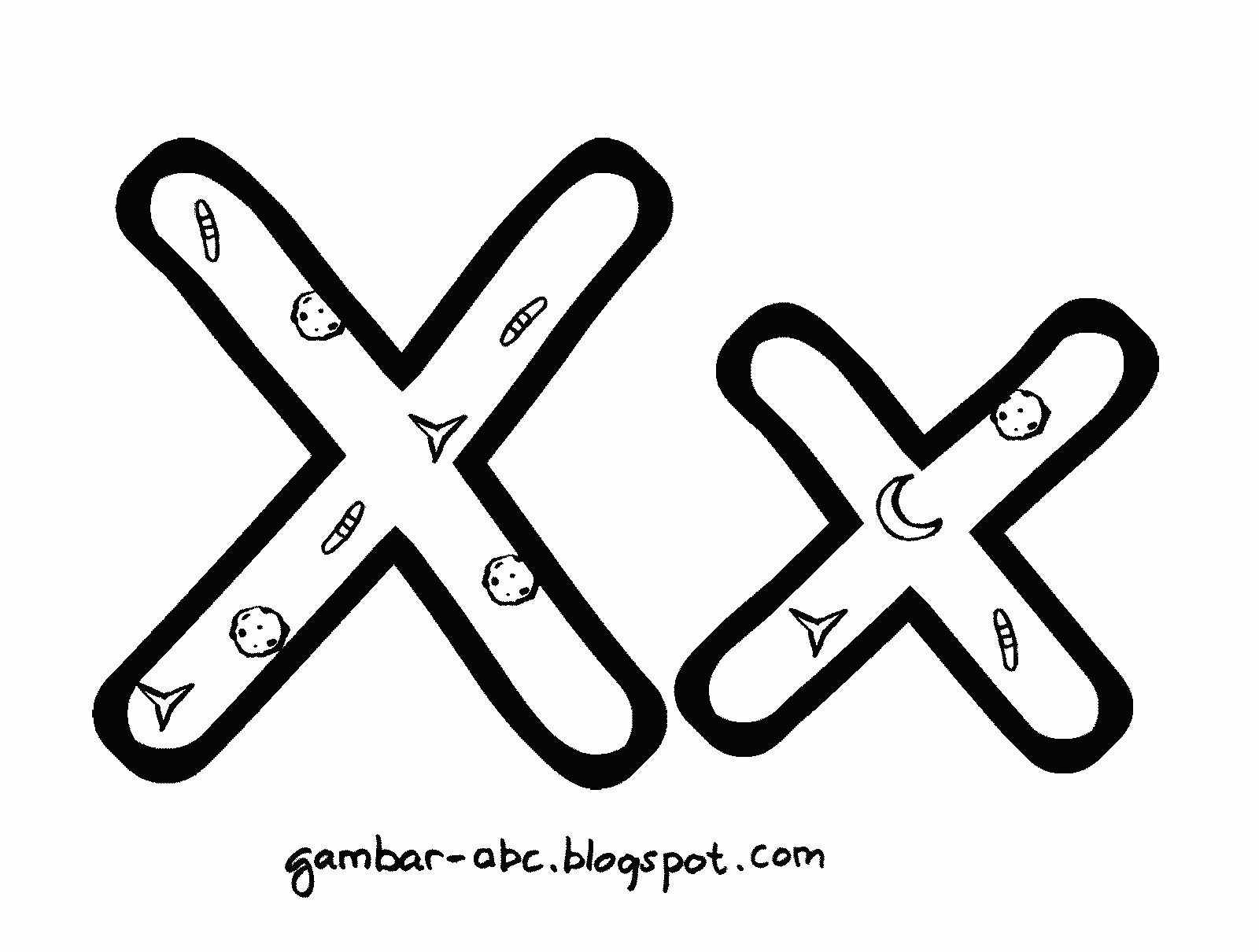 Mengenal dan Mewarnai Huruf X - Contoh Gambar Mewarnai