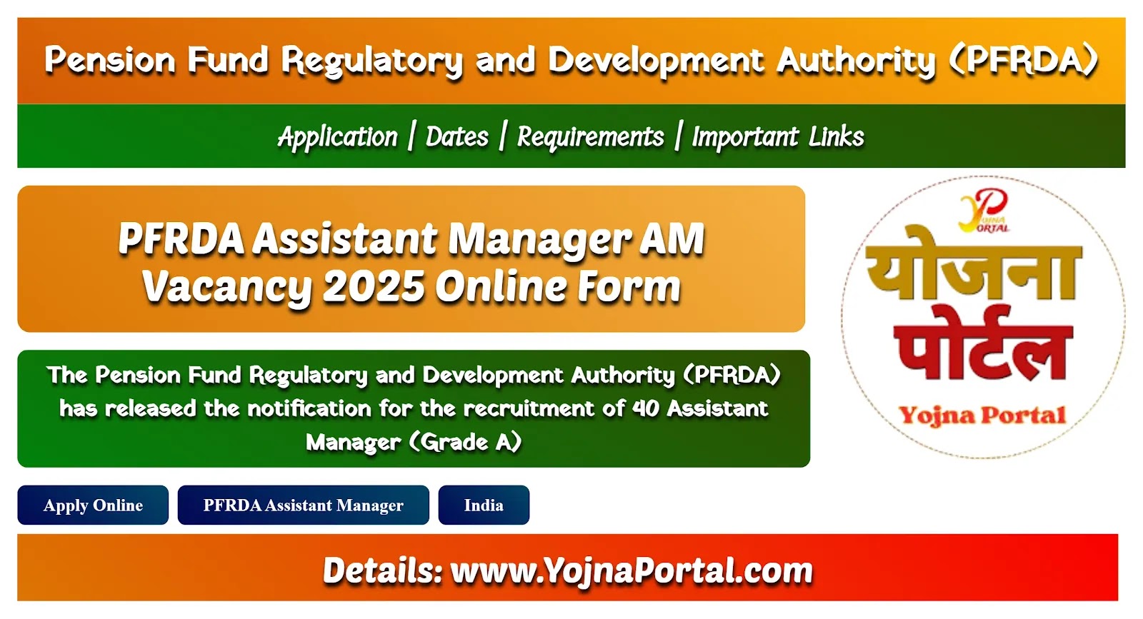PFRDA Assistant Manager AM Vacancy 2025 Online Form | www.YojnaPortal.com