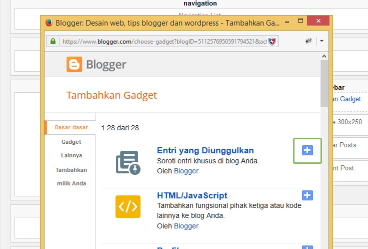 Gambar gadget atau widget blogger