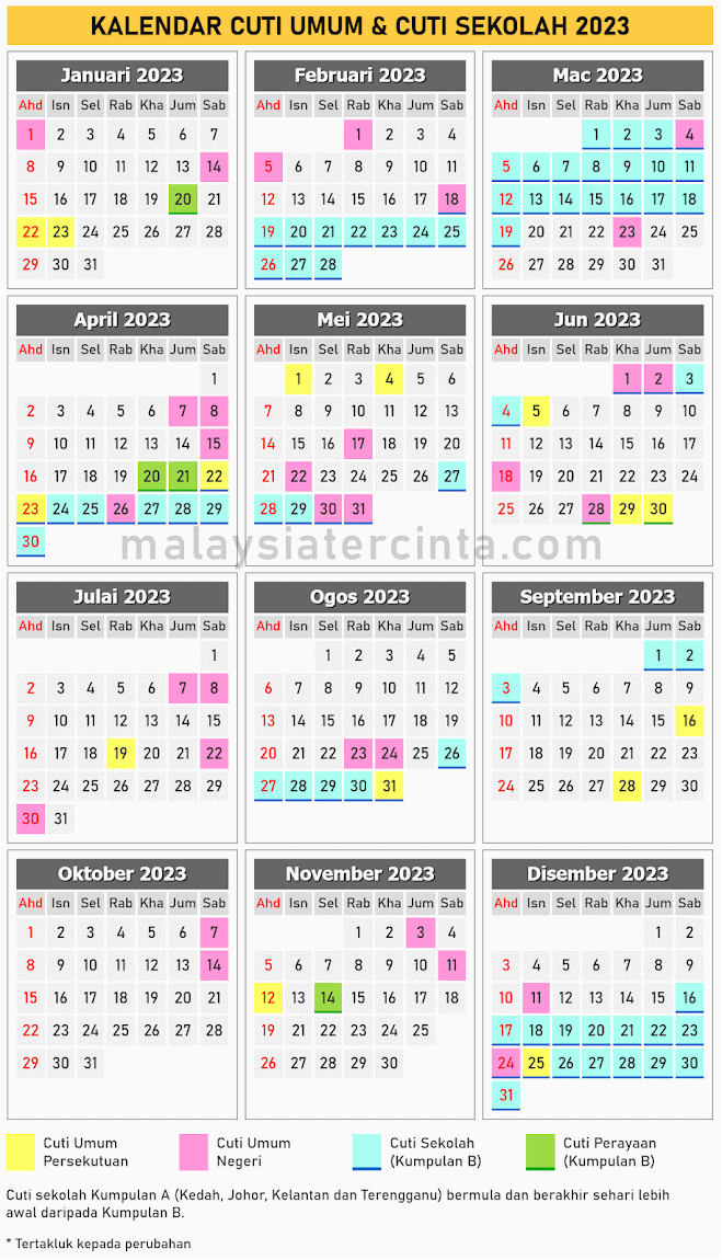 kalendar cuti umum dan cuti sekolah 2023