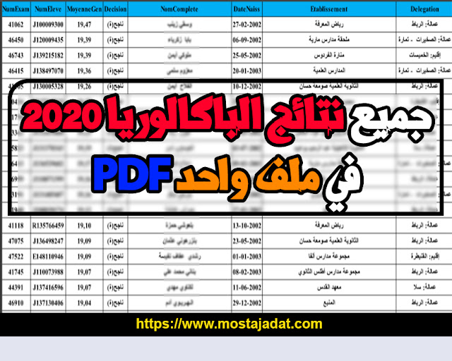 جميع نتائج الباكالوريا 2020 في ملف واحد PDF