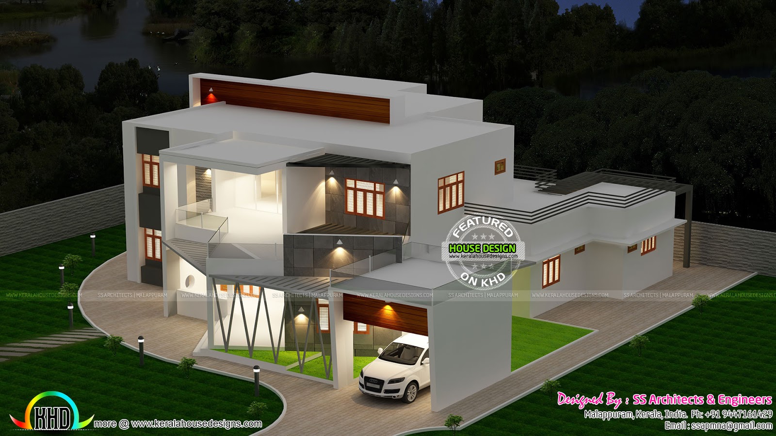 Beautiful top  view  of contemporary house  Kerala home  