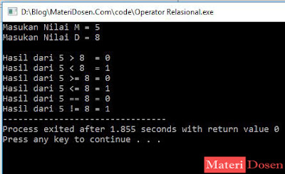 Contoh Program Menggunakan Operator Relasional C++