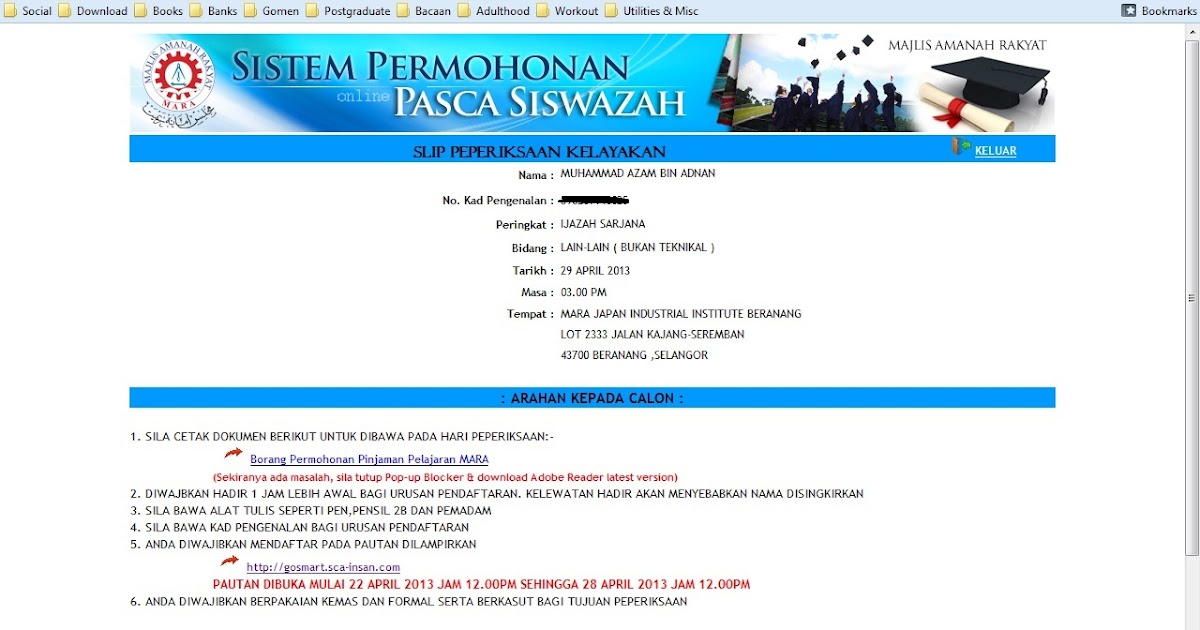 Surat Permohonan Pinjaman Pelajaran Mara - Kecemasan w