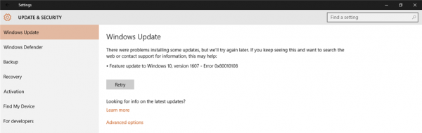 Di kumpulan kesalahan yang telah kita bahas untuk Pembaruan Windows Windows Update Error 0x80010108