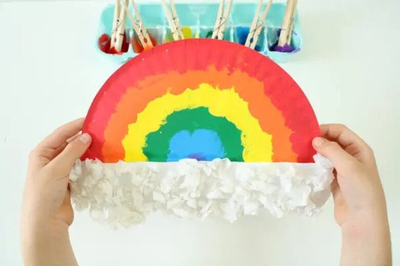 Rainbow pom pom painting for kids