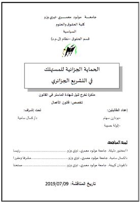 مذكرة ماستر: الحماية الجزائية للمستهلك في التشريع الجزائري PDF