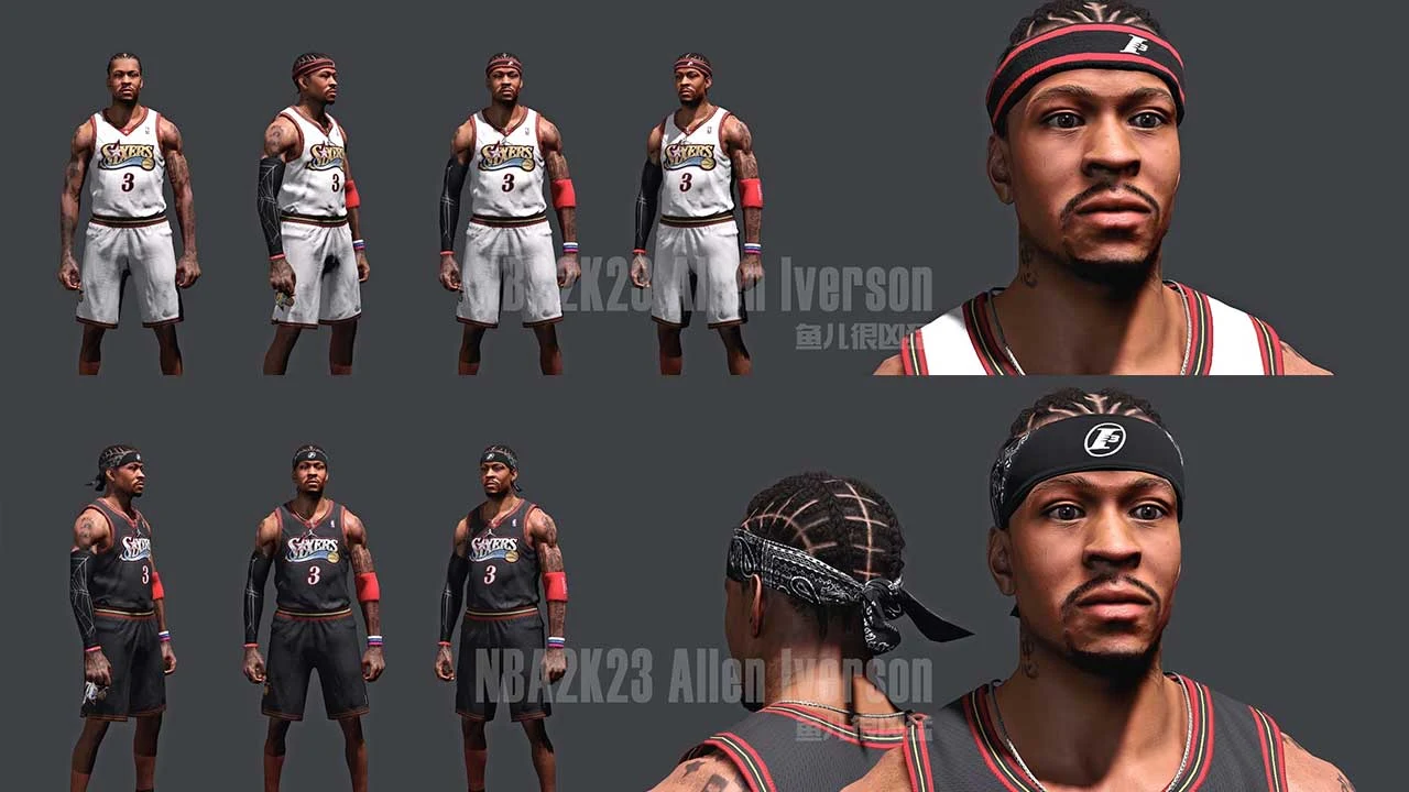 NBA 2K23 Allen Iverson Cyberface (3 Hairsytles)